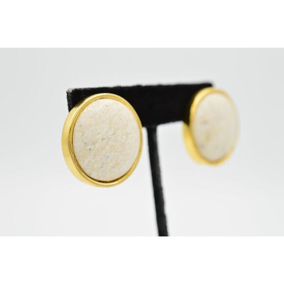 L.G. P. Vintage Clip On Cabochon Earrings Heavy Marbled Chunky Signed 1980s 9L - Picture 4 of 12